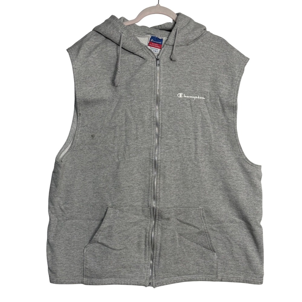 Champion Gray Zip Up Hoodie Vest Sleeveless Fleece XL‎ Vintage